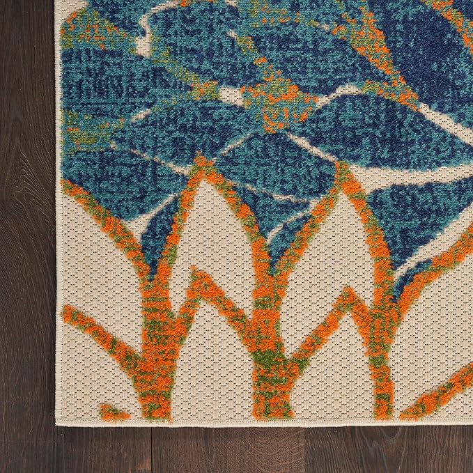 Nourison Home Aloha Indoor Outdoor Blue Green 3'6" x 5'6" Area Rug, Easy Cleaning, Non Shedding, Bed Room, Living Room, Dining Room, Backyard, Deck, Patio (4x6)