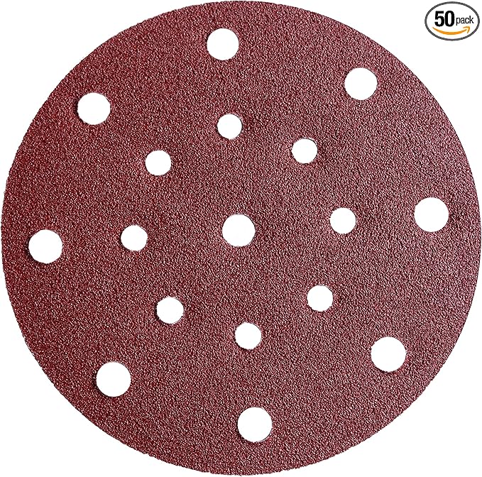 POWERTEC 45812, 6" x17 Holes, 120 Grit, A/O Hook and Loop Disc for Festool RO150 / ETS 150 Sander, Red, 50PK