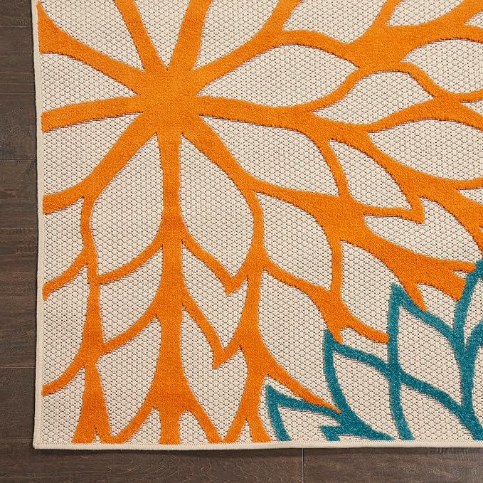 Nourison Aloha Indoor/Outdoor Green 9' x 12' Area Rug, Tropical, Botanical, Easy Cleaning, Non Shedding, Bed Room, Living Room, Dining Room, Deck, Backyard, Patio (9x12)