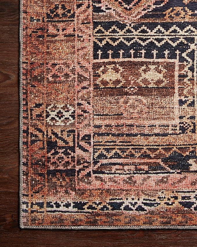 Loloi Layla Collection LAY-14 Mocha/Blush 2'-3" x 3'-9" .13" Thick Accent Rug, Soft, Durable, Vintage Inspired, Distressed, Low Pile, Non-Shedding, Easy Clean, Printed, Living Room Rug