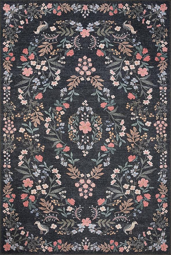 Loloi Rifle Paper Co. Maison Collection MAO-04 Tuileries Black 2'-6" x 9'-6", .19" Pile Height, Runner Rug