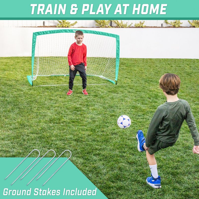 GoSports Team Tone 6 ft x 4 ft Portable Soccer Goal for Kids - Pop Up Net for Backyard - Turquoise