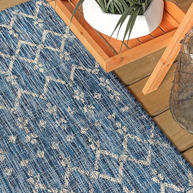 JONATHAN Y SMB108B-9R Ourika Moroccan Geometric Textured Weave Indoor/Outdoor Area Rug, Bohemian, Scandinavian for Bedroom, Kitchen, Living Room, Easy-Cleaning, Navy/Light Gray, 9' Round