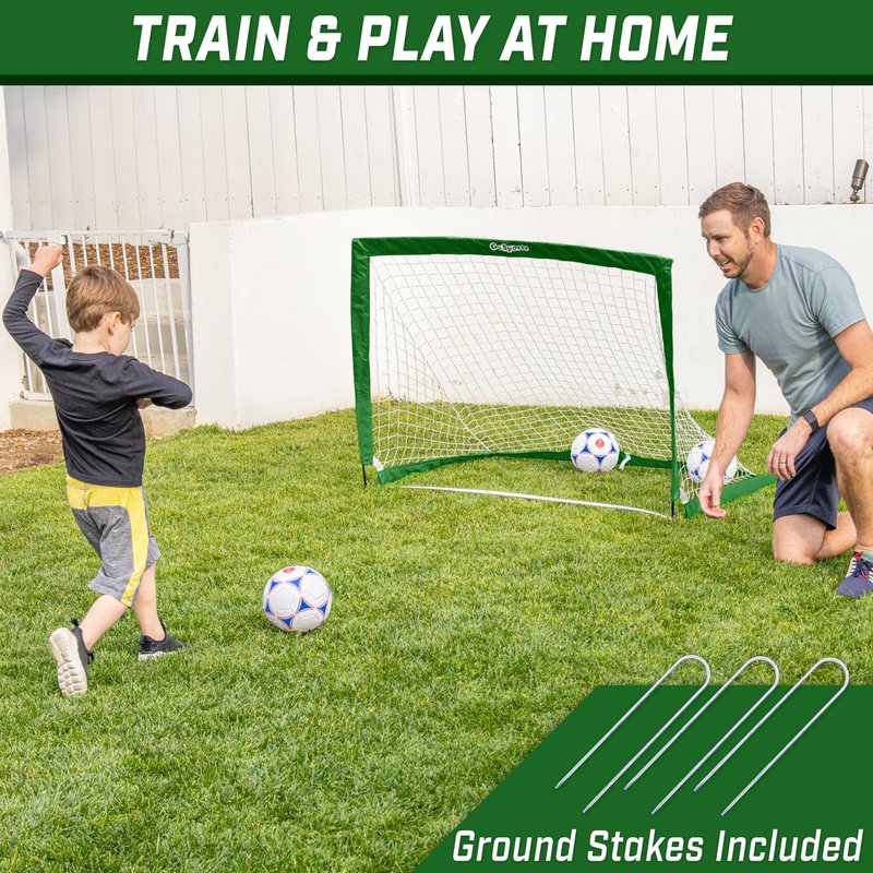 GoSports Team Tone 4 ft x 3 ft Portable Soccer Goal for Kids - Pop Up Net for Backyard - Dark Green
