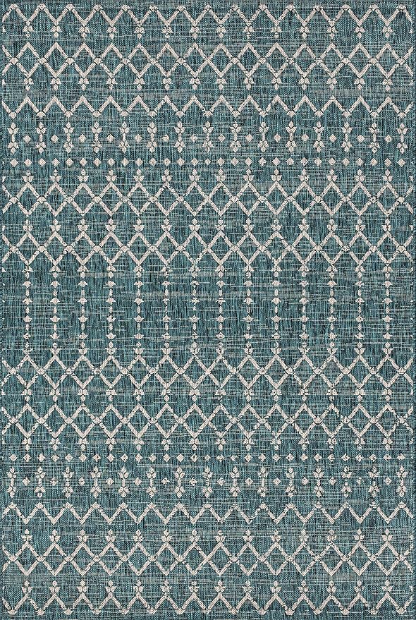 JONATHAN Y Moroccan Geometric Indoor Outdoor Area Rug 10X14 Teal/Gray, Ourika Textured Weave for Backyard, Patio, Porch, Easy-Cleaning, High Traffic, Pet-Friendly, Non-Shedding (SMB108C-14)