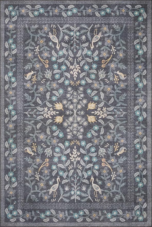 Loloi Rifle Paper Co. Maison Collection MAO-01 Nightingale Black 7'-6" x 9'-6", .19" Pile Height, Area Rug