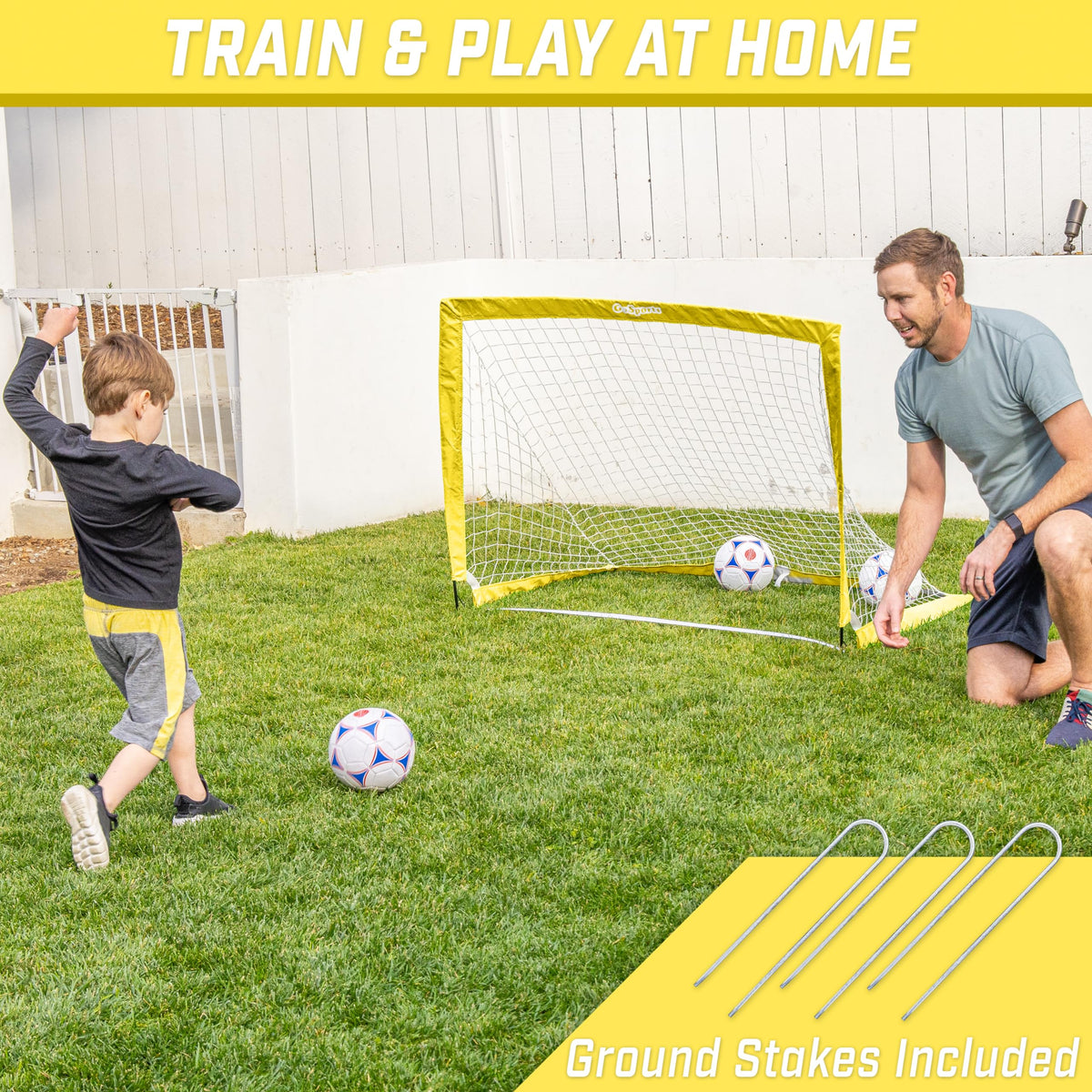 GoSports Team Tone 4 ft x 3 ft Portable Soccer Goal for Kids - Pop Up Net for Backyard - Yellow