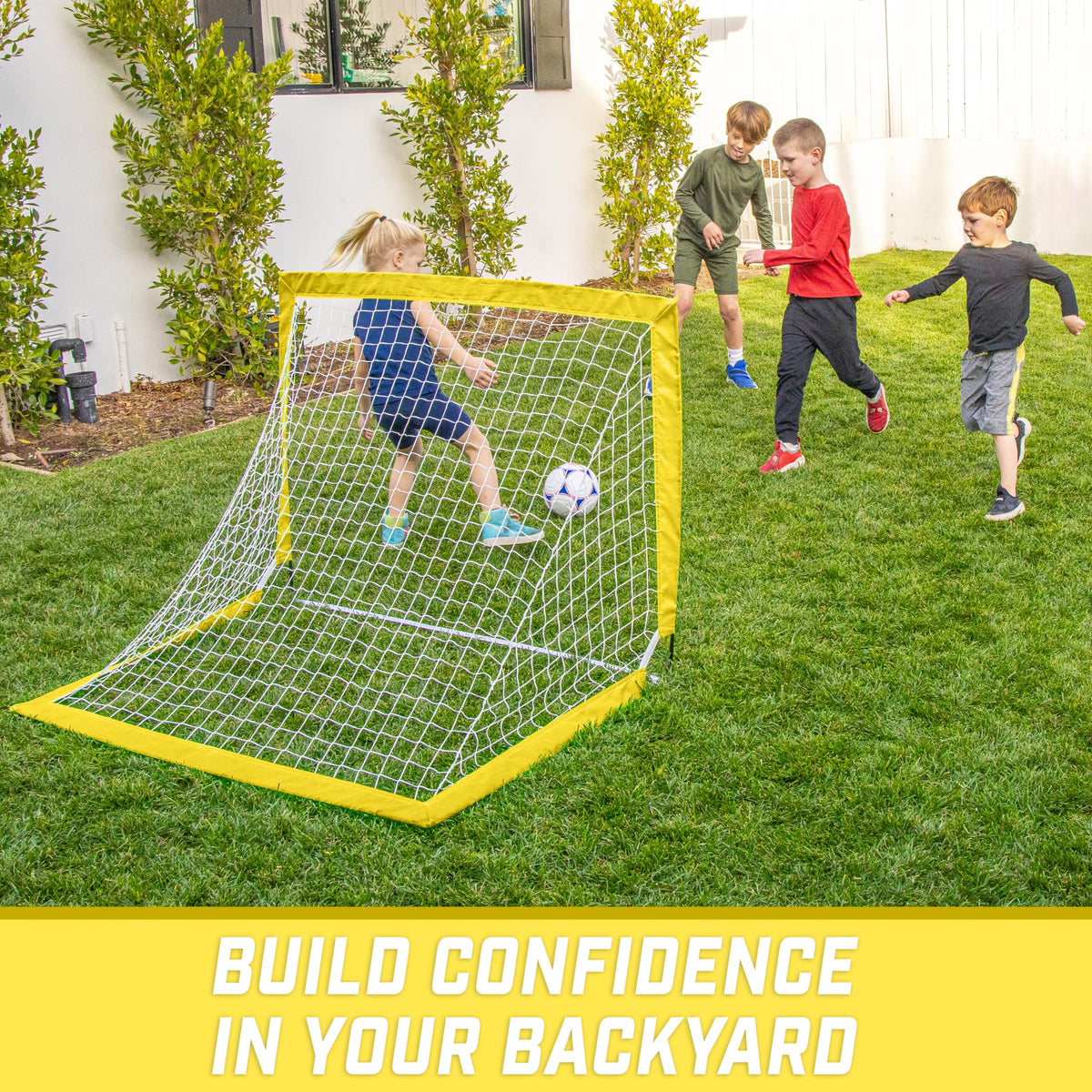 GoSports Team Tone 4 ft x 3 ft Portable Soccer Goal for Kids - Pop Up Net for Backyard - Yellow
