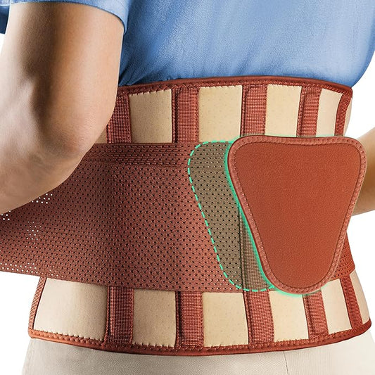 FEATOL Back Brace for Lower Back Pain, Breathable Back Support Belt for Women & Men with Lumbar Pad, Lumbar Support Belt for Heavy Lifting & Work, Scoliosis, Brown, L/XL (Circumference:30-38.6")