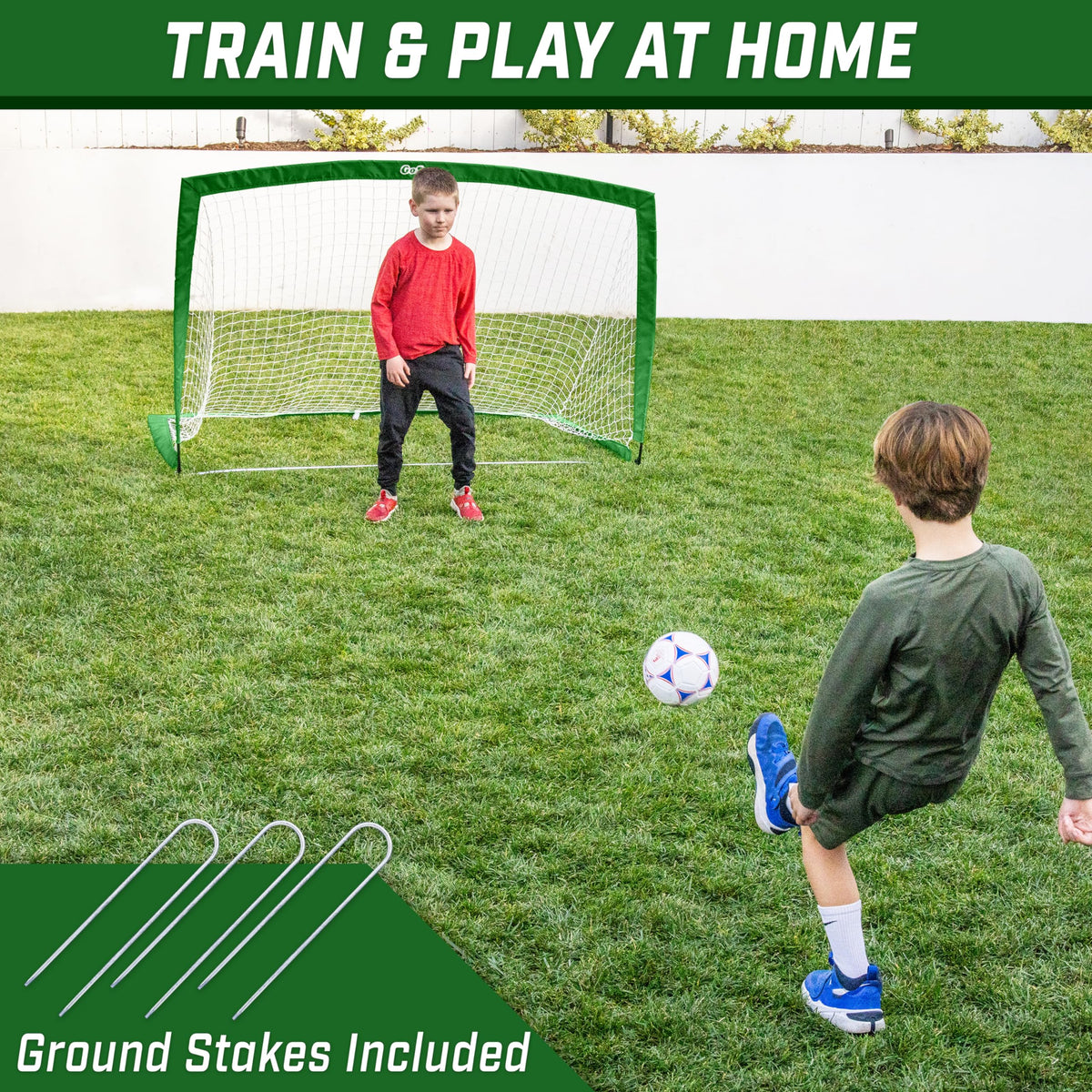 GoSports Team Tone 6 ft x 4 ft Portable Soccer Goal for Kids - Pop Up Net for Backyard - Dark Green