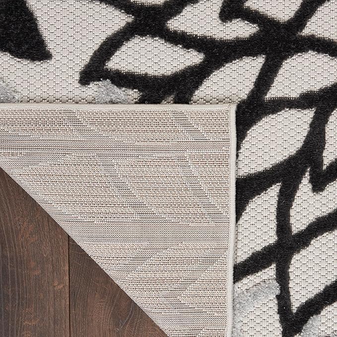 Nourison Aloha Indoor/Outdoor Black White 6' x 9' Area Rug, Tropical, Botanical, Easy Cleaning, Non Shedding, Bed Room, Living Room, Dining Room, Deck, Backyard, Patio (6x9)