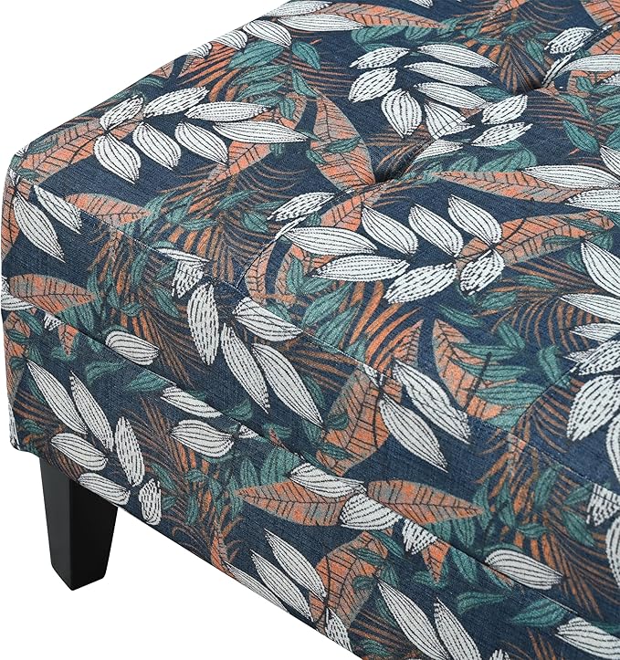 Christopher Knight Home Fabric Ottoman Footrest Rectangular Upholstered Non Storage Ottoman Foot Rest Stool with Tufted Stitching, 28.25 "W x 23 "D x 18.5 "H, Leaf Printed