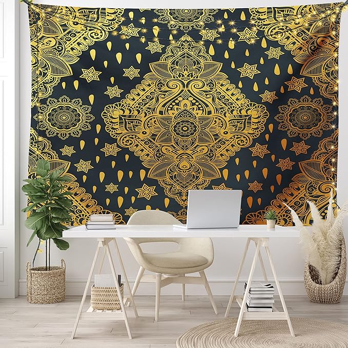 Ambesonne Mandala Tapestry, Bohemian Paisley Ornament Tattoo Vintage Design Print, Fabric Wall Hanging Decor for Bedroom Living Room Dorm, 23" X 28", Charcoal Grey