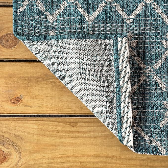 JONATHAN Y SMB108C-5SQ Ourika Moroccan Geometric Textured Weave Indoor Outdoor Area Rug, Bohemian, Rustic, Scandinavian Easy-Cleaning,Bedroom,Kitchen,Backyard,Patio,Non Shedding, Teal/Gray, 5' Square