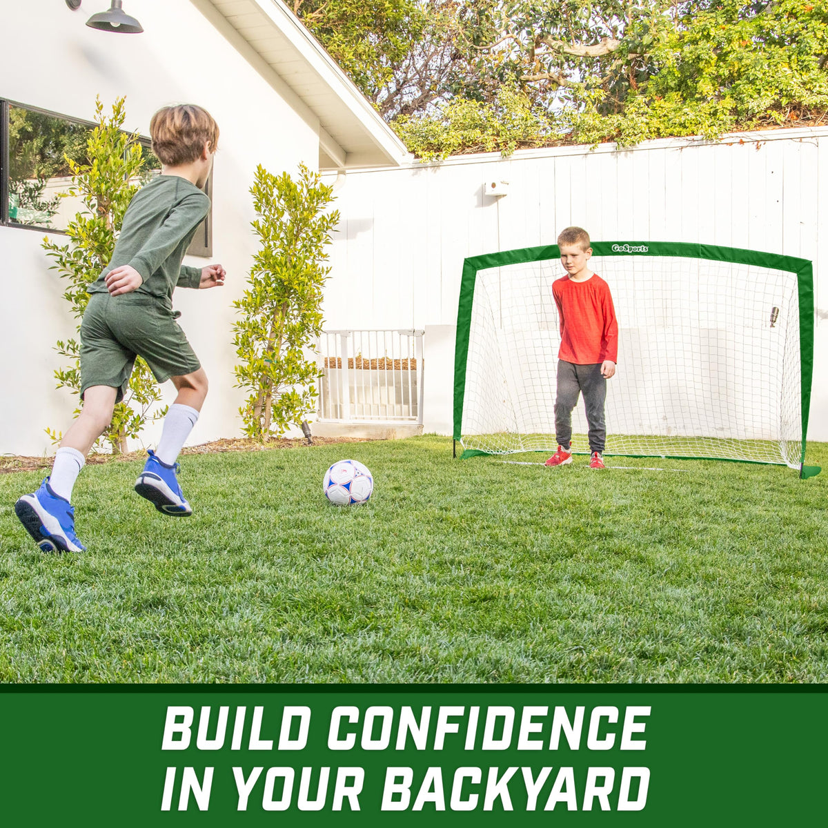 GoSports Team Tone 6 ft x 4 ft Portable Soccer Goal for Kids - Pop Up Net for Backyard - Dark Green