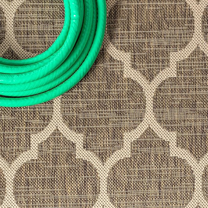 Eyely BMS109A-210 Santa Monica Trebol Moroccan Trellis Textured Weave Indoor/Outdoor Runner Rug Coastal;Bohemian, Bedroom, Backyard, Patio, Easy-Cleaning, Non-Shedding, 2 X 10, Brown/Beige