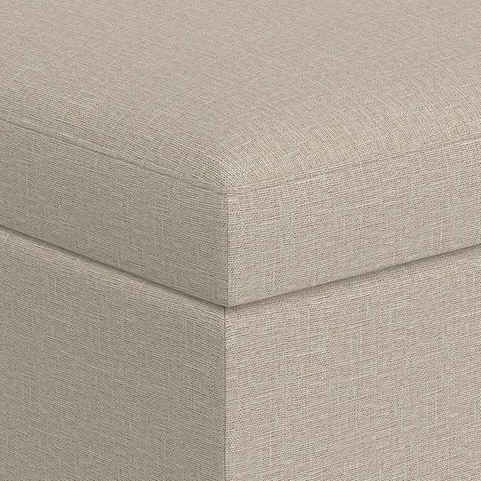 SIMPLIHOME Owen Coffee Table Storage Ottoman - 34 inch Wide Upholstered Linen Look Fabric Rectangular Lift-Top Ottoman in Natural, Mid-Century Modern Bench for Living Room with Tapered Legs