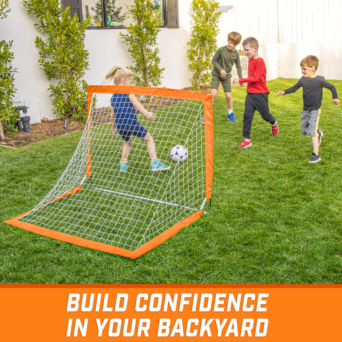 GoSports Team Tone 4 ft x 3 ft Portable Soccer Goal for Kids - Pop Up Net for Backyard - Orange