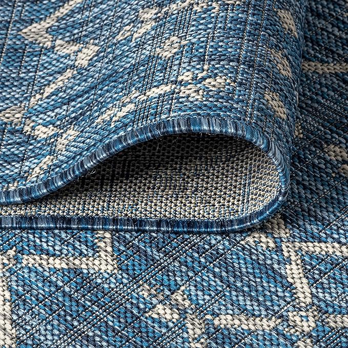 JONATHAN Y SMB108B-9R Ourika Moroccan Geometric Textured Weave Indoor/Outdoor Area Rug, Bohemian, Scandinavian for Bedroom, Kitchen, Living Room, Easy-Cleaning, Navy/Light Gray, 9' Round