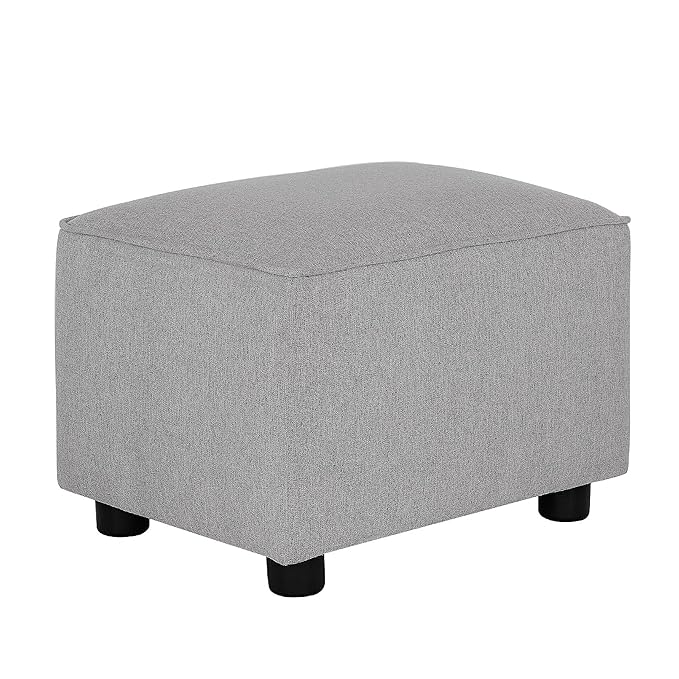 Evolur Holland Upholstered Ottoman in Light Grey, Foot Rest Stool for Nursing Moms, Tool-Free Assembly, Made for Every Décor
