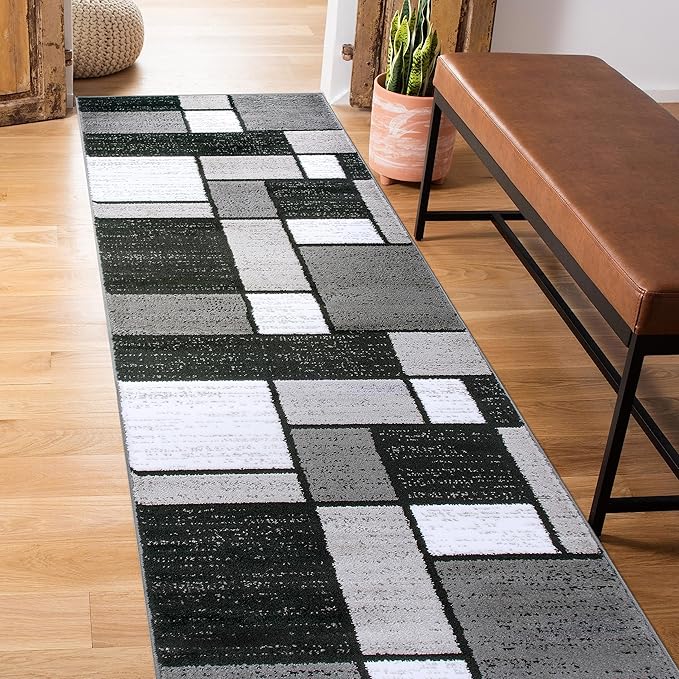 Rugshop Contemporary Modern Boxes Grey Area Rug Runner 2' x 7' 2"