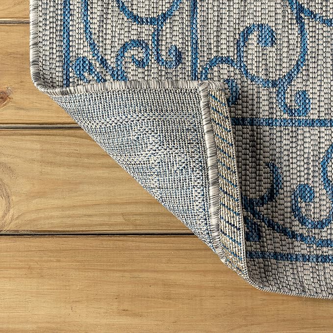 JONATHAN Y SMB106C-6SQ Charleston Vintage Filigree Textured Weave Gray/Navy 6' Square Indoor/Outdoor Area Rug, Pet Friendly, Non-Shedding, Stain Resistant, Easy-Cleaning for Backyard, Patio, Porch