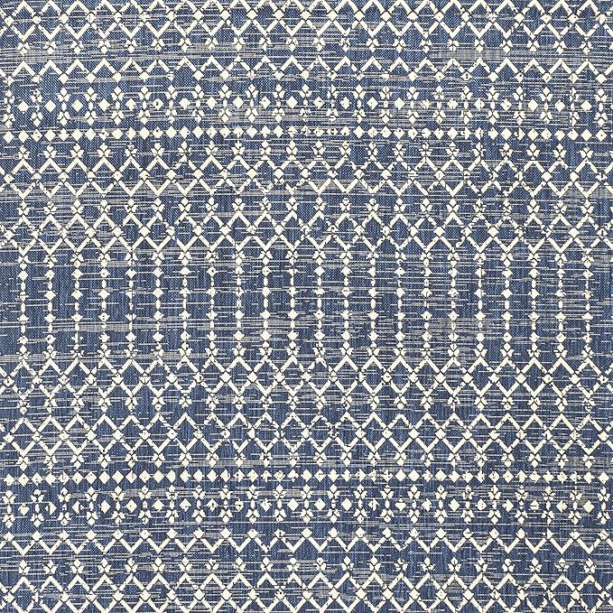 JONATHAN Y SMB108K-8SQ Ourika Moroccan Geometric Textured Weave Navy/Beige 8' Square Indoor/Outdoor Area Rug, Pet Friendly, Non-Shedding, Stain Resistant, Easy-Cleaning for Backyard, Patio, Porch