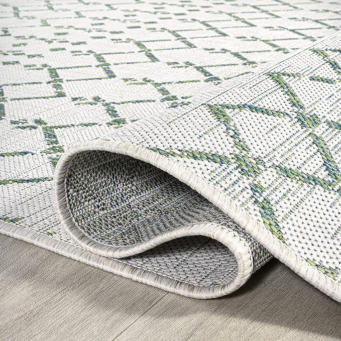 JONATHAN Y Moroccan Geometric Indoor Outdoor Area Rug 3X5 Green/Ivory, Ourika Textured Weave for Backyard, Patio, Porch, Easy-Cleaning, High Traffic, Pet-Friendly, Non-Shedding (SMB108R-3)