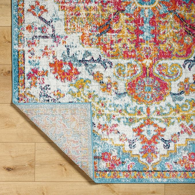 Livabliss Odelia Vintage Bohemian Area Rug,7'10" x 10'3",Orange/Aqua