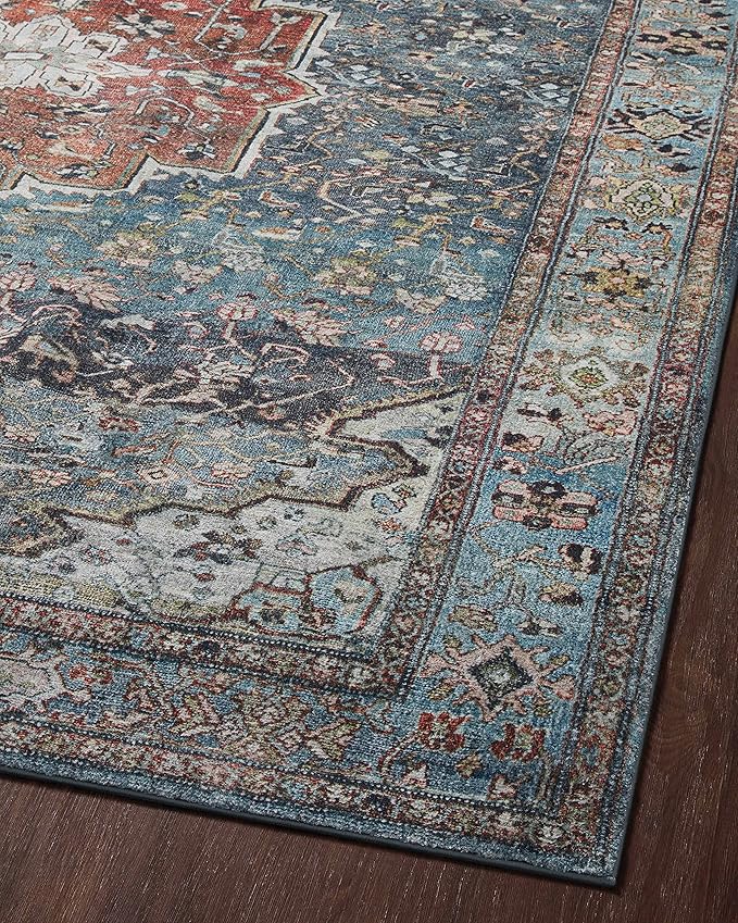 Loloi Margot Collection MAT-05 Ocean/Brick 2'-6" x 11'-6" Runner Rug feat. CloudPile, No-Shed Easy Clean Large Patterned Area Rug for Living Room, Bedroom, Dining Area