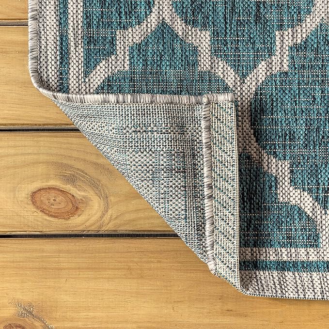Eyely BMS109E-5TGN Trebol Moroccan Trellis Textured Weave Teal/Gray 5' Octagon Indoor/Outdoor Area Rug, Teal/Gray, 5' Octagon, Indoor/Outdoor, Area Rug