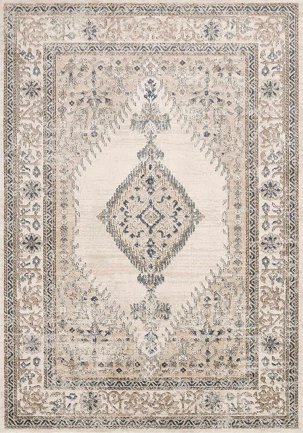 Loloi Teagan Collection TEA-02 Oatmeal/Ivory 6'-7" x 9'-2" Area Rug, Large, Soft Neutral Rug, High-Traffic for Living Room, Bedroom, Home Office, Dining Area