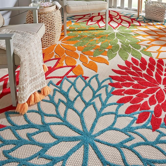 Nourison Home Aloha 94" x 126" Fabric Indoor/Outdoor Rug in Multi-Color