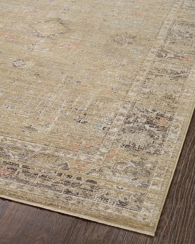 Loloi Magnolia Home by Joanna Gaines Millie Collection MIE-03 Gold/Charcoal 7'-10" x 7'-10", .25" Pile Height, Round Area Rug