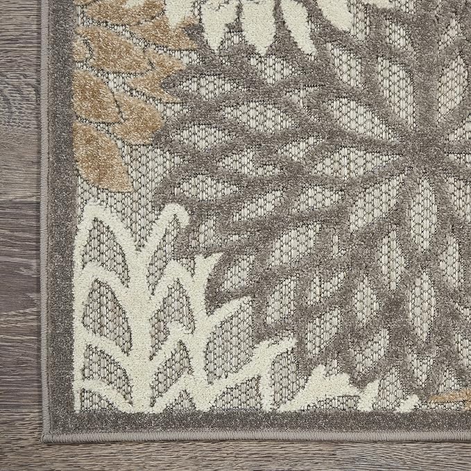 Nourison Aloha Indoor/Outdoor Area Rug 2' x 6', Natural, Runner Tropical Botanical Easy-Cleaning Non Shedding Bed Room Living Room Dining Room Deck Backyard Patio