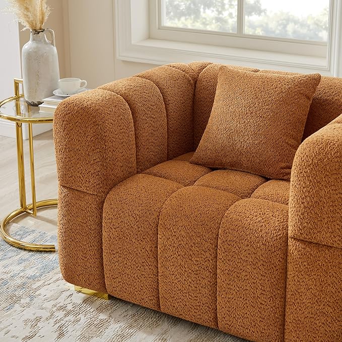VANOMi 90.94”Cloud Sofa Couch, Modern Deep Seat Boucle Sofa, Oversized Upholstered 3-Seater Comfy Couch Loveseat for Living Room, Bedroom, Office, Apartment, Curry (1 Piece)