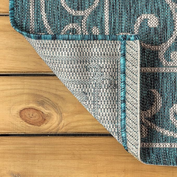 JONATHAN Y SMB106F-8SQ Charleston Vintage Filigree Textured Weave Teal/Gray 8' Square Indoor/Outdoor Area Rug, Pet Friendly, Non-Shedding, Stain Resistant, Easy-Cleaning for Backyard, Patio, Porch