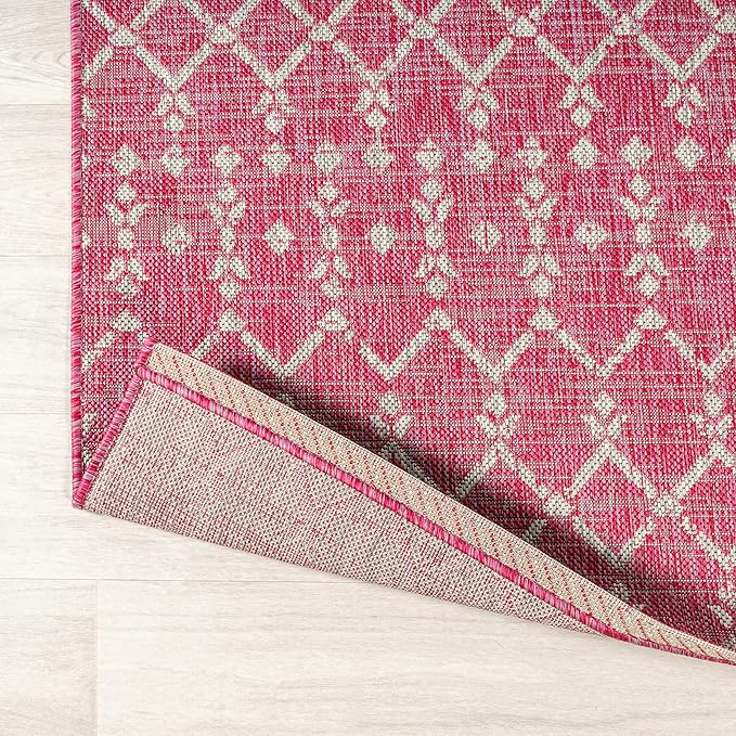 JONATHAN Y Moroccan Geometric Indoor Outdoor Area Rug 9X12 Fuchsia/Light Gray, Ourika Textured Weave for Backyard, Patio, Porch, Easy-Cleaning, High Traffic, Pet-Friendly, Non-Shedding (SMB108Q-9)