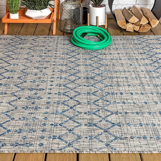 JONATHAN Y Moroccan Geometric Indoor Outdoor Area Rug 3X5 Light Gray/Navy, Ourika Textured Weave for Backyard, Patio, Porch, Easy-Cleaning, High Traffic, Pet-Friendly, Non-Shedding (SMB108A-3)