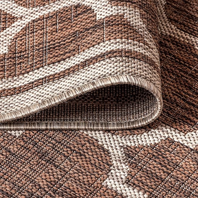Eyely BMS109B-214 Santa Monica Trebol Moroccan Trellis Textured Weave, Pet Friendly, Non-Shedding, Stain Resistant, Easy-Cleaning, Espresso/Taupe, 2 ft. x 14 ft., Indoor/Outdoor, Runner Rug