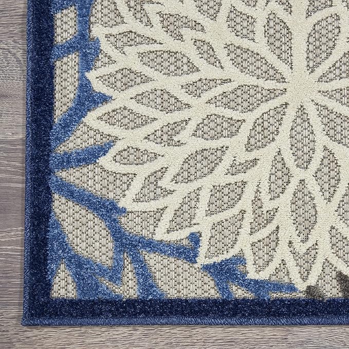 Nourison Aloha Indoor/Outdoor Blue/Multicolor 7'10" x Round Area Rug, Tropical, Botanical, Easy Cleaning, Non Shedding, Bed Room, Living Room, Dining Room, Deck, Backyard, Patio (8 Round)