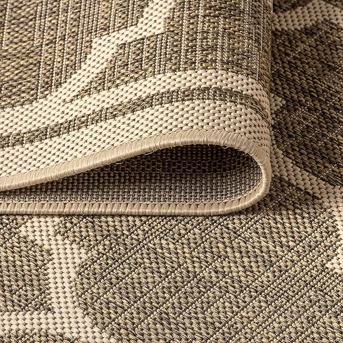 Eyely BMS109A-3SQ Santa Monica Trebol Moroccan Trellis Textured Weave, Pet Friendly, Non-Shedding, Stain Resistant, Easy-Cleaning, Brown/Beige, 3' Square, Indoor/Outdoor, Area Rug