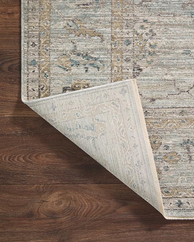 Loloi Magnolia Home by Joanna Gaines Millie Collection MIE-02 Sky/Gold 5'-3" x 5'-3", .25" Pile Height, Round Area Rug