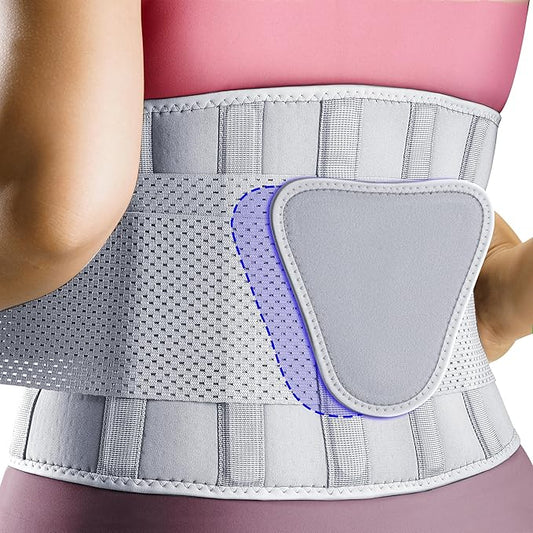 FEATOL Back Brace for Lower Back Pain Women, Breathable Back Support Belt for Women & Men with Lumbar Pad, Lumbar Support Belt for Heavy Lifting & Work, Scoliosis, Grey, 3XL (Circumference:54-63")