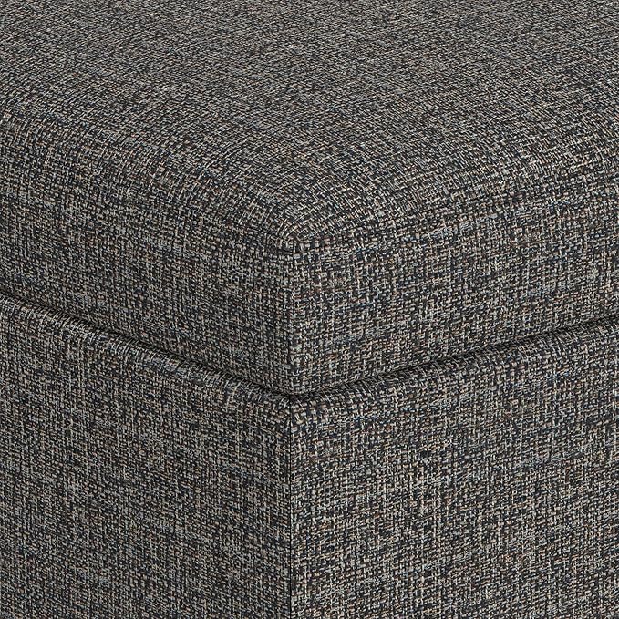 SIMPLIHOME Owen Coffee Table Storage Ottoman - 34 inch Wide Upholstered Tweed Look Fabric Rectangular Lift-Top Ottoman in Ebony, Mid-Century Modern Bench for Living Room with Tapered Legs