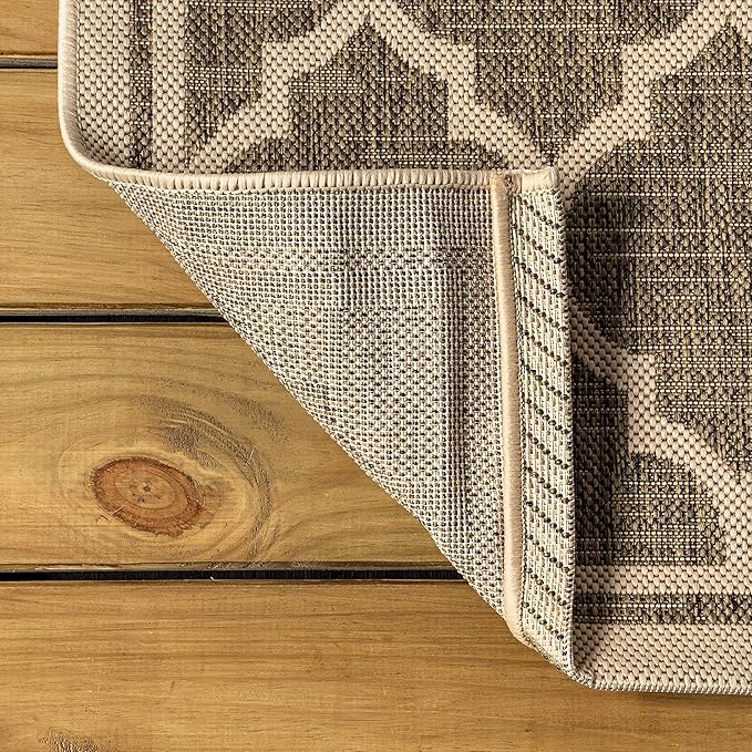 Eyely BMS109A-4SQ Santa Monica Trebol Moroccan Trellis Textured Weave, Pet Friendly, Non-Shedding, Stain Resistant, Easy-Cleaning, Brown/Beige, 4' Square, Indoor/Outdoor, Area Rug