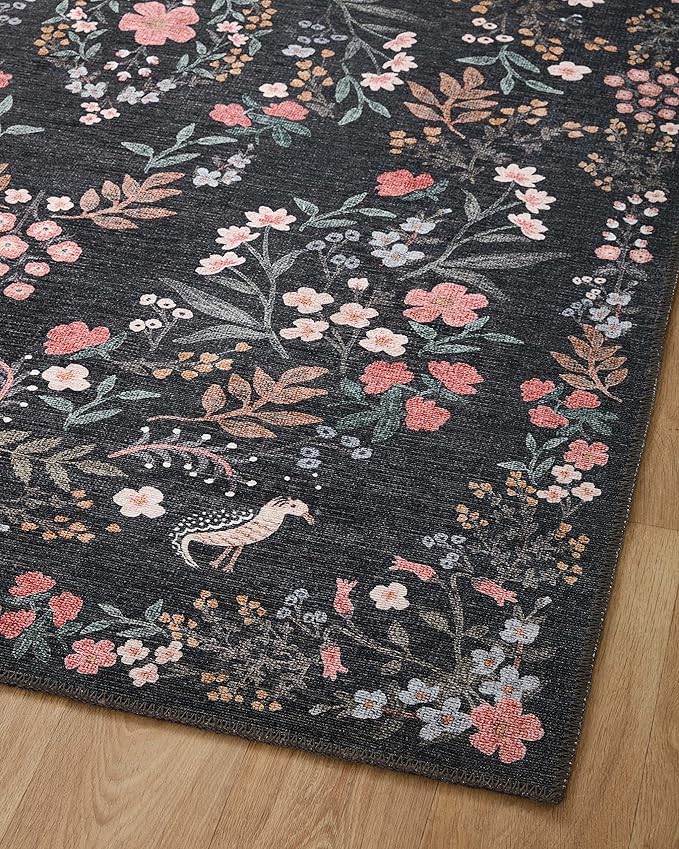 Loloi Rifle Paper Co. Maison Collection MAO-04 Tuileries Black 2'-6" x 9'-6", .19" Pile Height, Runner Rug