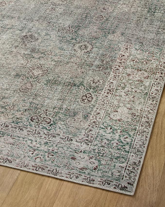 Loloi Chris Loves Julia Jules Collection JUL-08 Emerald/Antique Ivory 8'-6'' x 11'-6'', .13" Pile Height, Area Rug