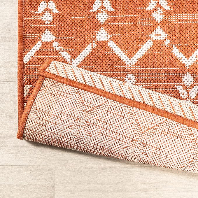 JONATHAN Y Moroccan Geometric Indoor Outdoor Area Rug 8X10 Orange/Cream, Ourika Textured Weave for Backyard, Patio, Porch, Easy-Cleaning, High Traffic, Pet-Friendly, Non-Shedding (SMB108P-8)
