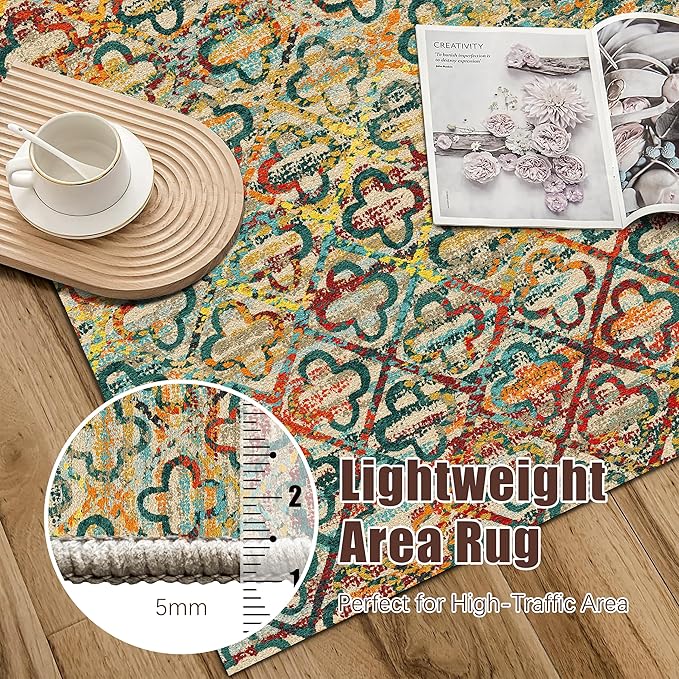RUGSURE Washable Area Rugs, 9' x 12' - 1/6 Thick - Stain & Water Resistant Non-Slip - Perfect Resistant Rug for Living Room, Bedroom, Nursery, Pet & Child Friendly, Vibrant Colors Rugs, Multicolor